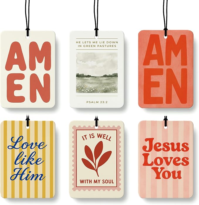 Christian Car Air Freshener 6 Pcs Coconut Scented, Inspirational Religious Scripture Bible Car Accessories Mirror Decor for Women, Christian Hanging Air Freshener for Cars Closet Drawer Books