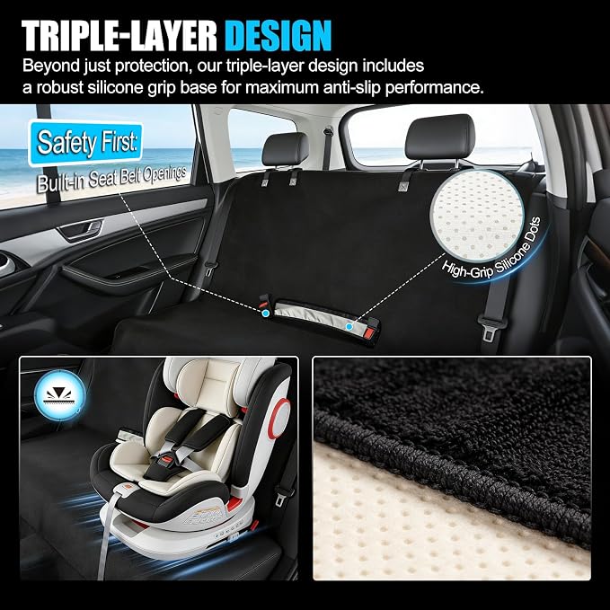Waterproof Towel Rear Seat Cover for Cars, SUVs, Trucks & Sedans, Heavy Duty Sweat Towel Back Seat Protector for Post-Gym, Beach, Dogs & Kids, Machine Washable, Non-Slip, Black, 55" x 59"