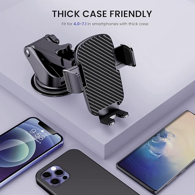 Military-Grade Car Phone Holder - [Ultra Strong Suction] 3-in-1 Phone Mount for Dashboard, Windshield & Air Vent, Super Stable Universal Car Accessories for iPhone & All Smartphones
