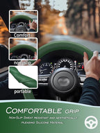 Car Steering Wheel Cover, Non-Slip Silicone Material, Multiple Color Choices, Universal Auto Parts Steering Wheel Cover, Suitable for Most Cars (Dark Green)