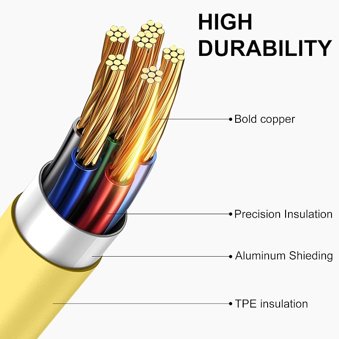 Car iPhone Carplay Cable, Car Charger Cord, USB A to Lightning Cable Fast Charging & Data Transfer for iPhone 14/13/12/11 Pro Max XR XS X 8 7 6 Plus SE Tangle-Free,3ft Yellow