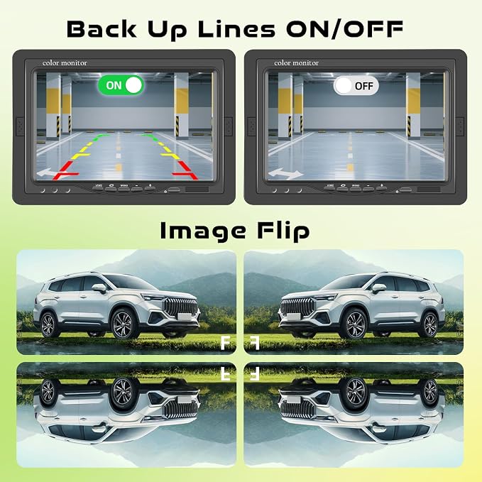 7" 2-Channel Truck Backup Camera Monitor kit No Lag Waterproof Induction Night Vision Reverse Camera + IPS Screen Rear View Monitor Vehicle Parking System for RV Bus Trailer Truck (49ft Video Cable)