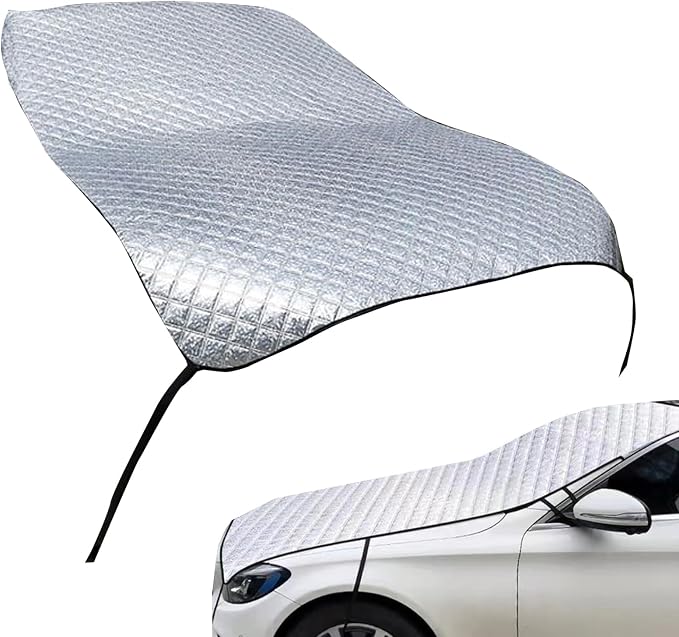 Car Windshield Snow Cover, Scratch-resistant Thickened Hood Protector, Multi-functional Snowproof & Heat Block Sunshade, Universal for Most SUVs, Sedans, Off-roads (Silver)