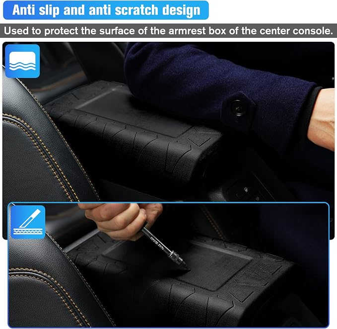 Center Console Armrest Cover Applicable to Ford Bronco 2021 2022 2023 2/4 Doors, Waterproof Car Interior Accessories Arm Rest Pad Cover Protector, Black
