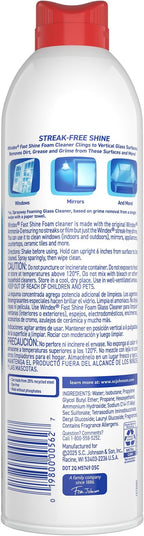 Fast Shine Foam Glass Cleaner, No-Drip Windows, Doors, Mirrors, Countertops Aerosol Cleaning Spray, Streak-Free Shine, Removes Fingerprints, Dust, Dirt, Grapefruit Scent, 19 oz (Pack of 6)