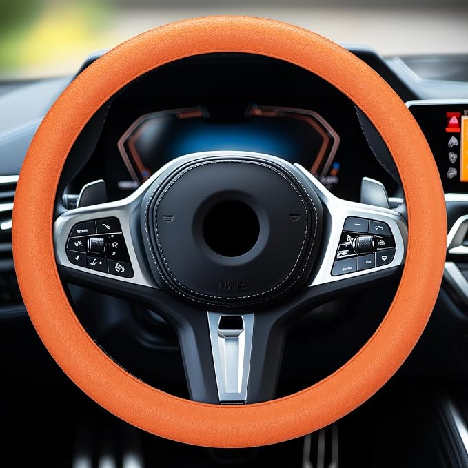 Car Steering Wheel Cover, Non-Slip Silicone Material, Multiple Color Choices, Universal Auto Parts Steering Wheel Cover, Suitable for Most Cars (Orange)