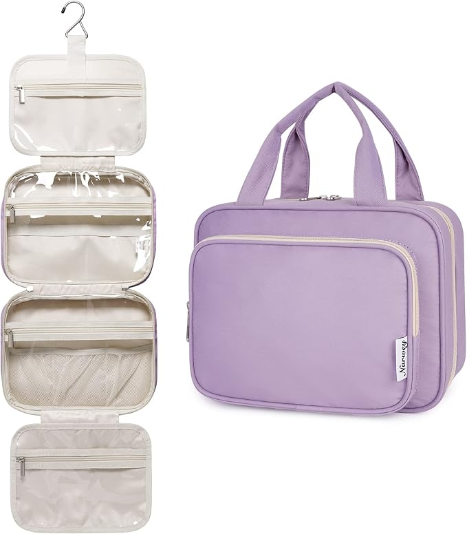 Hanging Toiletry Bag for Women Travel Makeup Bag Organizer Toiletries Bag for Travel Size Essentials Accessories Cosmetics (Purple (Medium))
