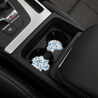 Cute Floral Steering Wheel Cover 15 in + 2pc Blue Flowers Car Coasters | Anti-Slip Breathable Universal for Car Suitable for Men Women Florals