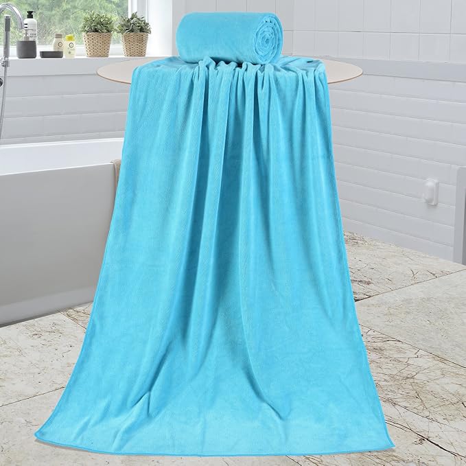 Large Microfiber Bath Towels Set, 2 Pack 30" x 60" - Soft, Absorbent, Quick-Drying, Bathrooom Towel with Hanging Loop for Hair Wrap, Sauna,Fitness, Sport, Yoga, Aquamarine