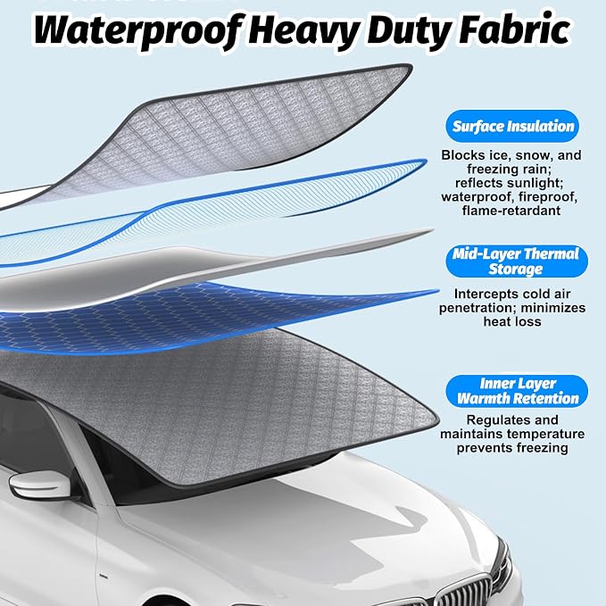 Windshield Cover for Ice and Snow, Windshield Snow Cover, Car Windshield Cover, 600D Waterproof Heavy Duty Universal for Most Cars SUVs Vans Truck (90 x 98 Inch)