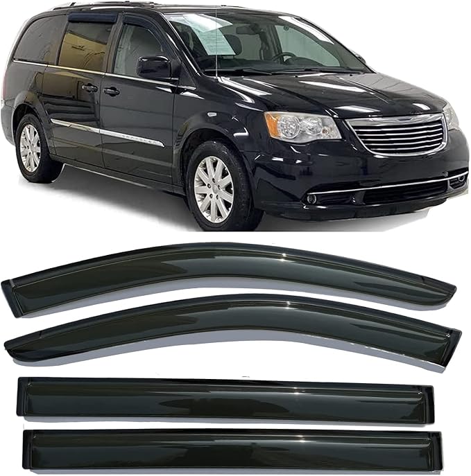 Side Car Window Visor Rain Guards Vent Deflector for 2008-2018 Chrysler Town and Country & Dodge Grand Caravan, Sun Shade Wind Deflectors 4pcs 94251
