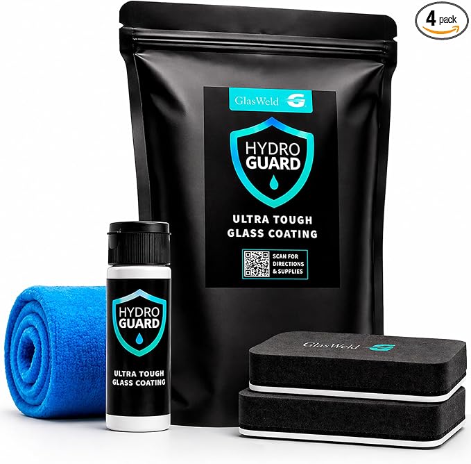 HydroGuard Windshield Glass Coating Kit – Long-Lasting Auto Windshield Water Repellent, Anti Fog, Improves Visibility & Reduces Glare – Professional Rain Repellent for Car – 4 Pack