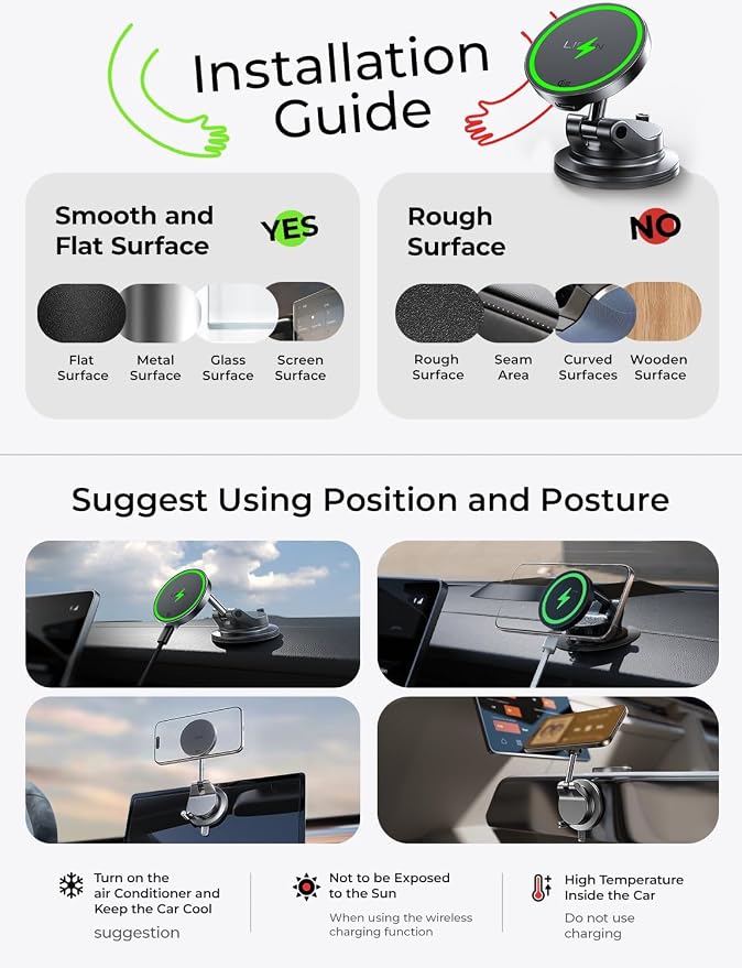 for 15W Magsafe Car Mount Charger, Magnetic Phone Holders for Your Car, Magnetic Wireless Car Charger, Suction Phone Mount for Car Accessories, Car Mount for iPhone 17 Pro Max 16 15 14 13 12 | [Lever Lock & Easiest Mount] Magsafe Car Mount Charge...