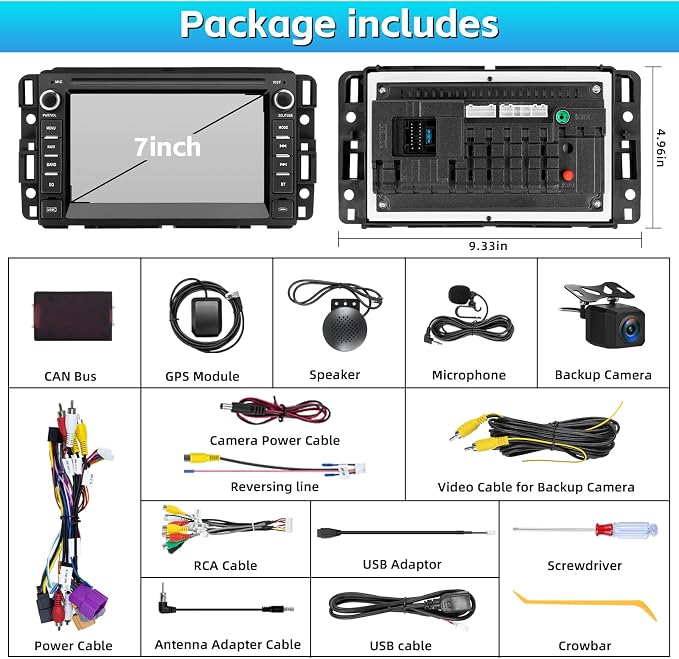 Car Stereo Radio for Chevy Silverado 2007 2008 2009 2010 2011 2012 2013, Chevy Silverado 1500 GMC Sierra Radio for Android 15 Carplay Android Auto with Backup Camera