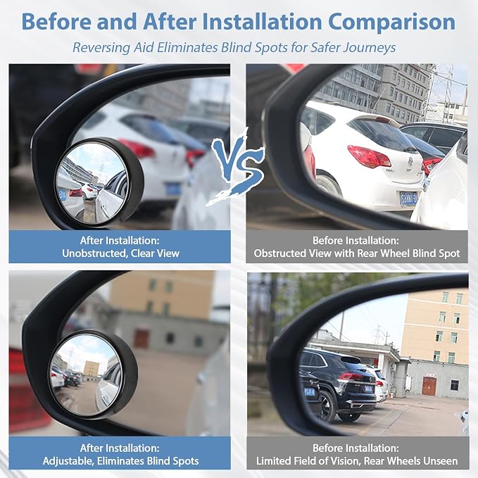 Blind Spot Mirror, HD Glass & ABS Housing, 360° Adjustable Convex Wide Angle Rear View Mirror, Stick-On Universal Fit for Car SUV Truck RV Van, Black (2, Round, Black Stick)