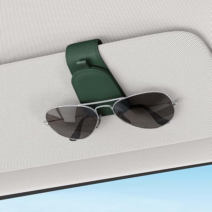 Sunglass Holder for Car Visor, Grass Green, 2 Packs | Suede Cloth, Magnetic, Organizer for Car Accessories