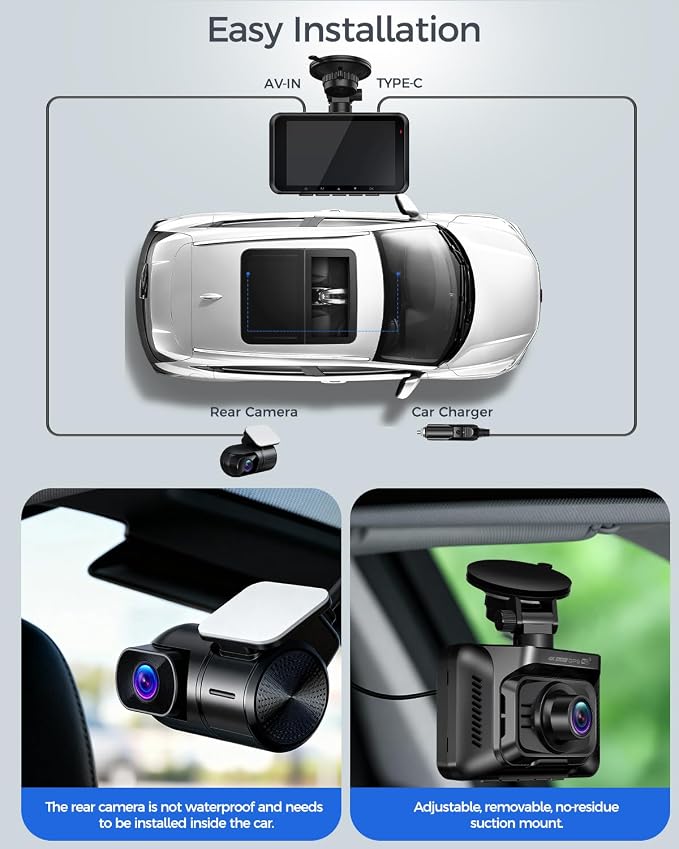 V100 4K Dash Cam Front and Rear, Free 64GB Card Dashcam Car Camera | 4" Touch Screen, STARVIS 2 Night Vision, GPS, 5G WiFi up to 20MB/s, Voice Control, 24H Parking Mode, G-Sensor Loop Recording