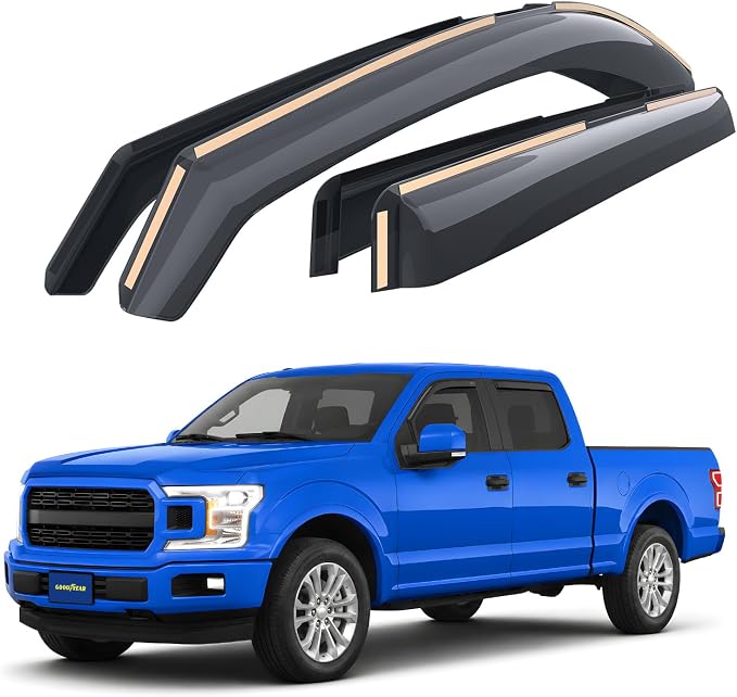 Goodyear Shatterproof in-Channel Window Deflectors for Ford F150 2015-2020 SuperCrew, Rain Guards, Window Visors for Cars, Vent Deflector, Car Accessories, 4 pcs - GY008421