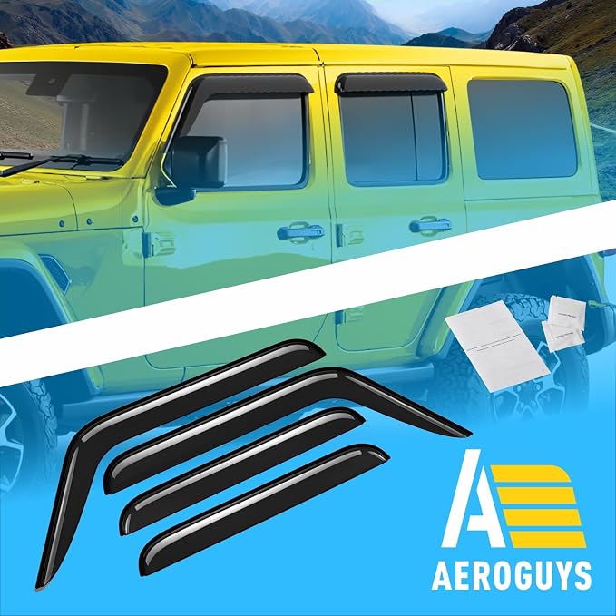 Extra Durable Window Deflectors Tape-On Window Visors Rain Guards Fit for Jeep Wrangler JL 2018-2026, Sun Visors, Wind Vent for Shades, Exterior Car Accessories - 4pcs. AG0085