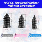 100PCS Tire Repair Rubber Nail Kit, Premium Spiral Screw-in Tire Plugs with 3 Sizes, Emergency Roadside Flat Tire Fix Tool for Car Truck Motorcycle Tractor ATV SUV (100PCS + Screwdriver)