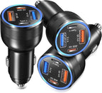 USB C Car Charger 3 Pack, 4-Port 65W Dual 12V USB-C & USB A Car Charger Power Adapter QC+PD 3.0 Fast Charging Cigarette Lighter Plug for iPhone 16/15/14/13/11 Pro,Samsung S24,Android(Black)