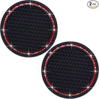 2PCS Bling Cup Holder Coaster, 2.75 Inch Auto Car Cup Holder Insert Coasters, Soft Silicone Anti-Slip Shockproof, Universal Vehicle Interior Accessories for Women Girls (Black & Red)