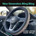 D Shaped Bling Comfy Steering Wheel Cover with Jumbo Crystal Rhinestones, Anti-Slip Diamond Leather, Flat Bottom 14.5-15 Inch (Gold)