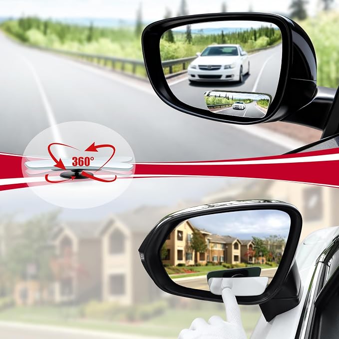 Blind Spot Mirror, Rectangular Shaped HD Glass Frameless Convex Rear View Mirror with wide angle Adjustable Stick for Cars SUV and Trucks, Pack of 2