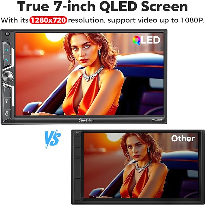 7" QLED Double Din Car Stereo - Wireless Apple CarPlay & Android Auto, 240W 4.2CHN, SWC, Bluetooth, FM/AM Car Radio, 2 Subwoofers Outputs, Backup Camera