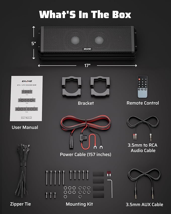 17 Inch UTV Sound Bar, IP66 Waterproof Bluetooth Golf Cart Sound Bar, ATV SoundBar with RGB Lighting, Amplified Powersports SXS SoundBar, UTV Speakers Compatible with Polaris RZR Can-Am