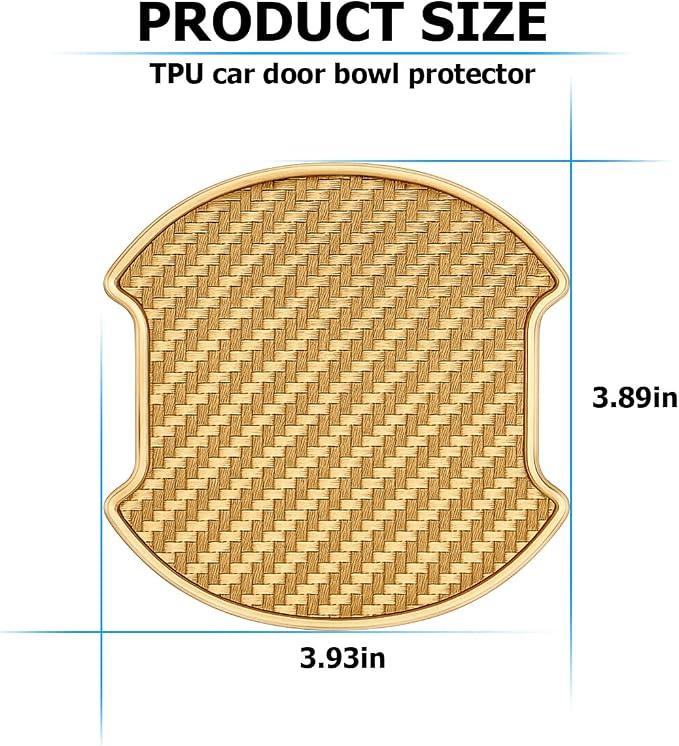 Mandark Car Door Handle Cup Scratch Protector, 4PCS 3D TPU Carbon Fiber Vehicle Door Bowl Sticker, Automotive Handle Paint Protective Film Cover, Universal Fit (Golden, Large)