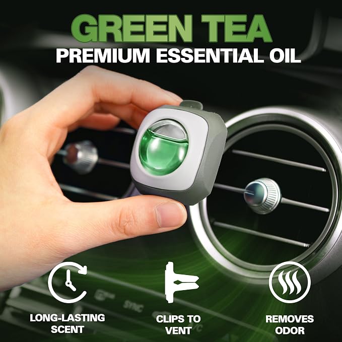 Green Tea Scent Car Air Freshener Vent Clip 6 Ct | Long Lasting Up To 180 Days Car Refresher, Auto Interior Odor Eliminator Fragrance Oil Perfume Accessory, 4ml Each