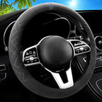 Car Leather Steering Wheel Cover - Panapi Material, Universal 14.5-15 Inch Leather Anti-Slip Breathable Auto Steering Wheel Covers for Men Women (Suede-Black with Blue Mark)