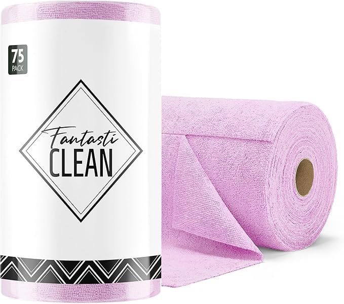 Microfiber Cleaning Cloth Roll-75 Sheets, 12" x 12" (Purple) | Super Absorbent, Lint-free, Tear-away Microfiber Towel Roll, for All-Purpose Cleaning, Reusable Alternative to Paper Towels