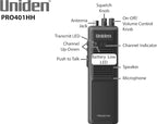 PRO401HH Professional Series 40 Channel Handheld CB Radio, 4 Watts Power with Hi/Low Power Switch, Auto noise cancellation, Belt Clip And Strap Included, 2.75in. x 4.33in. x 8.66in.