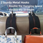 GoldenLife Headrest Hooks for Car, 2 Pack Premium Car Bag Hooks | Secure Heavy-Duty, Elegant & Universal Fit Car Hooks for Purses Handbags Grocery & Backpacks (Black)