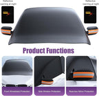 Car Windshield Snow Cover, Thickened Reflective Car Front Window Sun Protection, Secure Adsorption All-Season Windshield Snow Ice Cover with Side Window, Universal for Most Cars (Black)