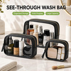 Clear Makeup Bags with Zipper, TSA Approved Travel Toiletry Bag,Clear Cosmetic Bag, Waterproof Make Up Bag for Women (Stand-up, Black, 1 Small + 1 Medium + 1 Large)