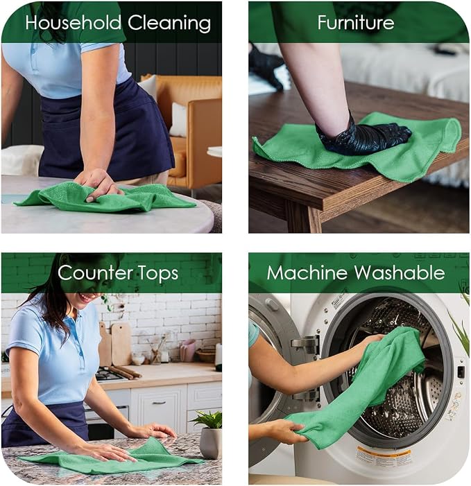Microfiber Cleaning Cloths (Value Pack of 48) - Size 16 x 16 Inches, Highly Absorbent Cleaning Rags, Lint Free, Reusable and Washable, Microfiber Towels for Cars
