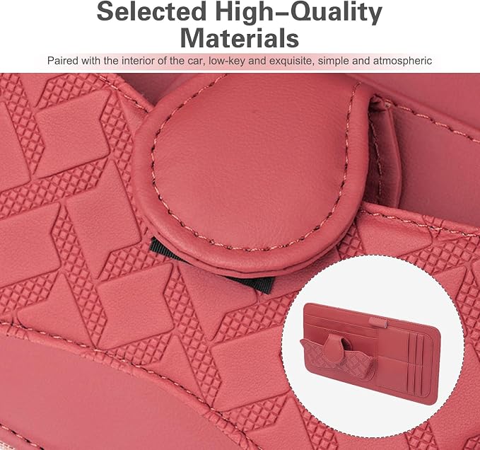 Car Sun Visor Organizer, Multi-Function Leather Car Visor Storage Pouch for Sunglasses Cards Licenses Pens, Multi-Pocket Visor Organizer, Universal for SUV, Sedan, Truck (Red)