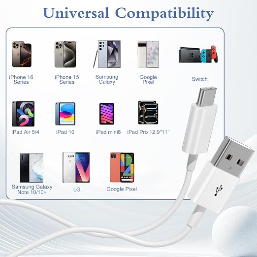 Snisre Car Carplay Cable, USB A to USB C Cable 3FT, Fast Charger Cord for iPhone 17/16/15 Pro Max/Plus/16E, Car Charging Cord（White, 3FT）