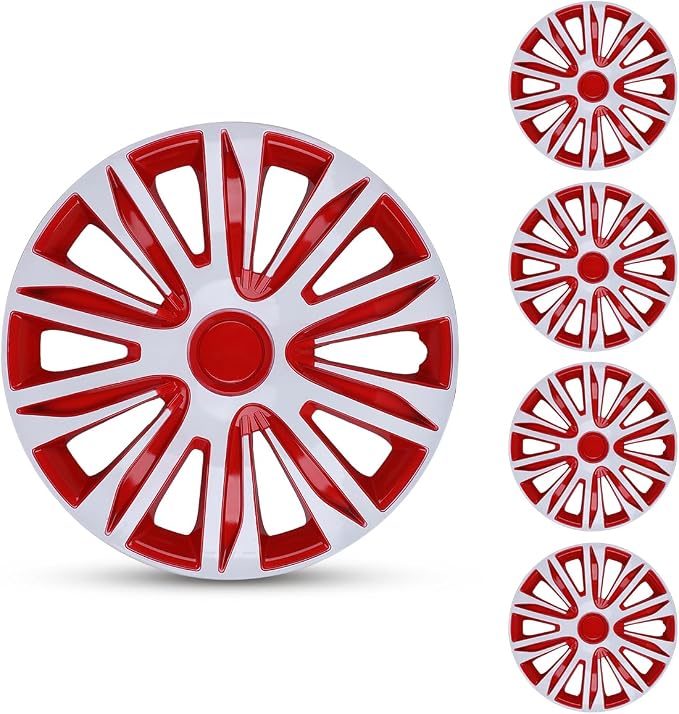 4-Pack 13 Inches Wheel Rim Cover Hubcaps,Redesign Fashion Style Replacement Hubcaps,Car Truck SUV Hub Accessories, White&Red