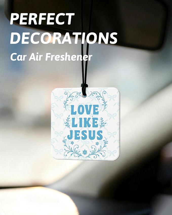 Inspirational Christian Orange Car Air Freshener 4 Pcs, Blue Coquette Bow Religious Square Hanging Air Freshener for Closet Drawer Books, Girly Christian Car Accessories Mirror Decor for Women