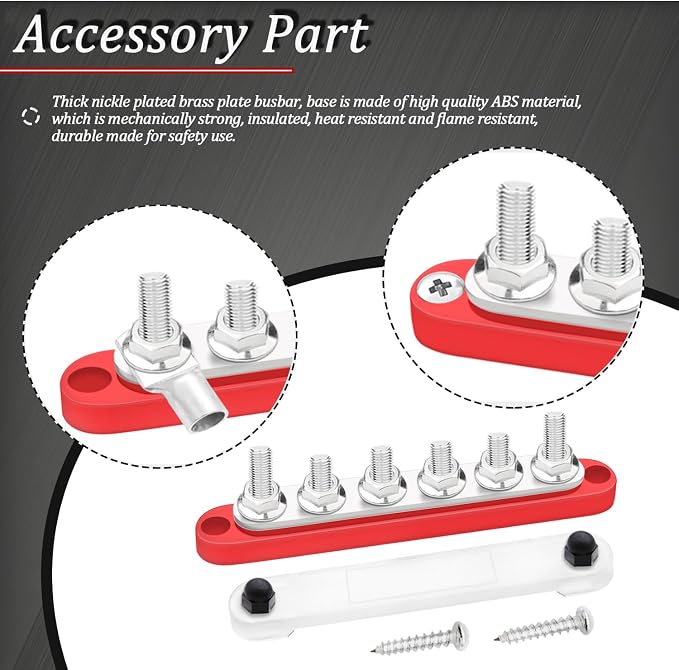 250A Bus Bar 12V Marine 6 x 5/16" (M8) Terminal Studs 12V-48V Power Distribution Block with Cover,with 6PCS Battery Lugs and 6PCS Heat Shrink Tubing Busbar for Boat Automotive Car