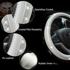 New Diamond Leather Steering Wheel Cover with Bling Bling Crystal Rhinestones, Universal Fit 15 Inch Car Wheel Protector for Women Girls Silver