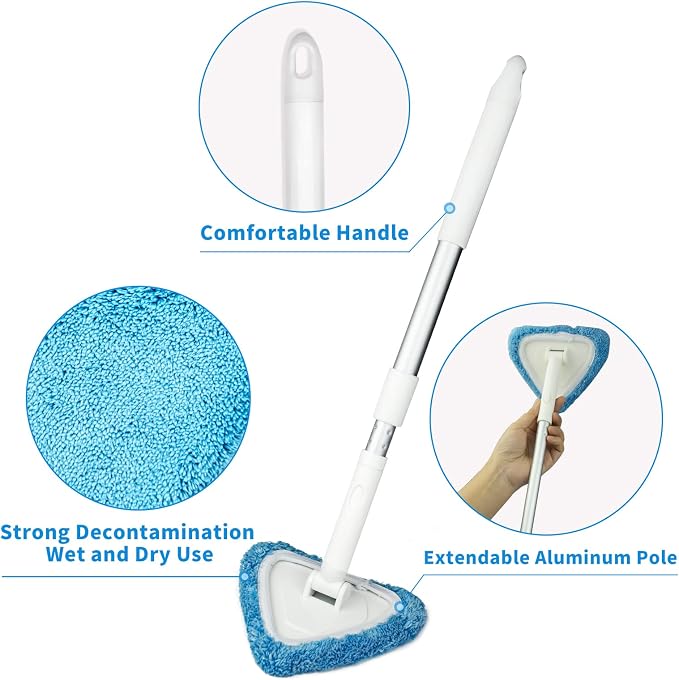 Windshield Cleaning Tool, 26" Adjustable Handle, 3pcs Microfiber Pads, Ideal for Cleaning Inside Exterior SUVs, Trucks, RVs, Glass Mirror & More