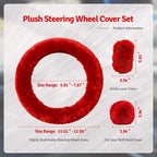Fluffy Steering Wheel Cover 3PCS Set – Plush Fuzzy Fur Steering Wheel Cover with Gear Shift Cover & Handbrake Cover, Winter Warm Car Accessories, Car Interior Accessories for Women (RED)