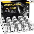 1/2-20 20PCS Lug Nuts - Replacement for Jeep Wrangler JK Liberty Grand Cherokee, Ford Explorer Ranger Mustang Aftermarket Wheel, Chrome Closed End Bulge Acorn Solid Tire Nuts