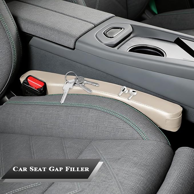 2PCS Car Seat Gap Filler, Soft Foam Leather No Drop Automotive Gap Stopper Between Seat and Console, Vehicle Seam Guard Gap Plug Crevice Catcher Blocker, Universal Fit (Beige)