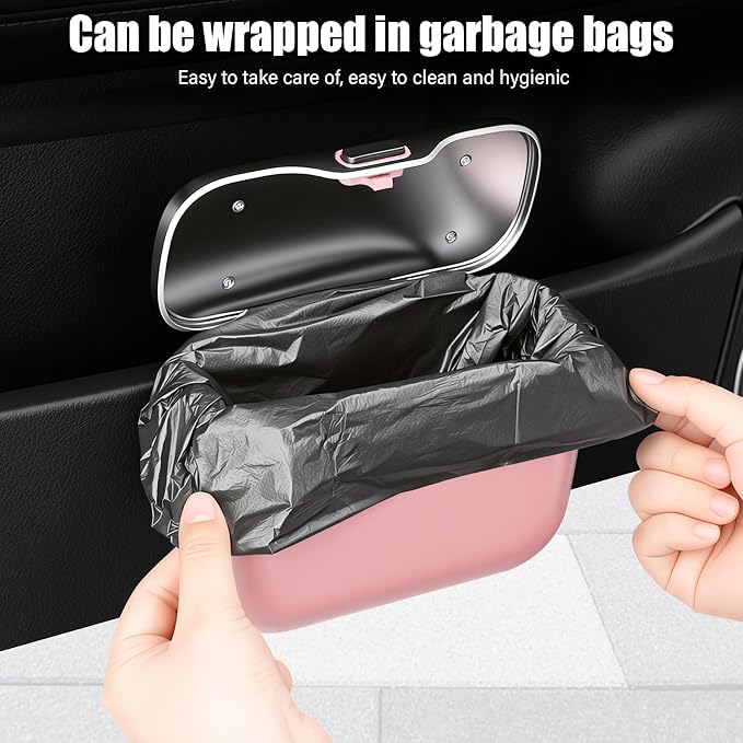 Car Trash Can, Car Garbage Bin with Lid & Handle - Leak-Proof Mini Trash Can for Car, Truck, SUV - Essential Car Accessories for Organization (Pink)